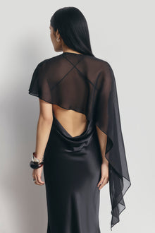 Sheer Chiffon Asymmetric Cape - Black