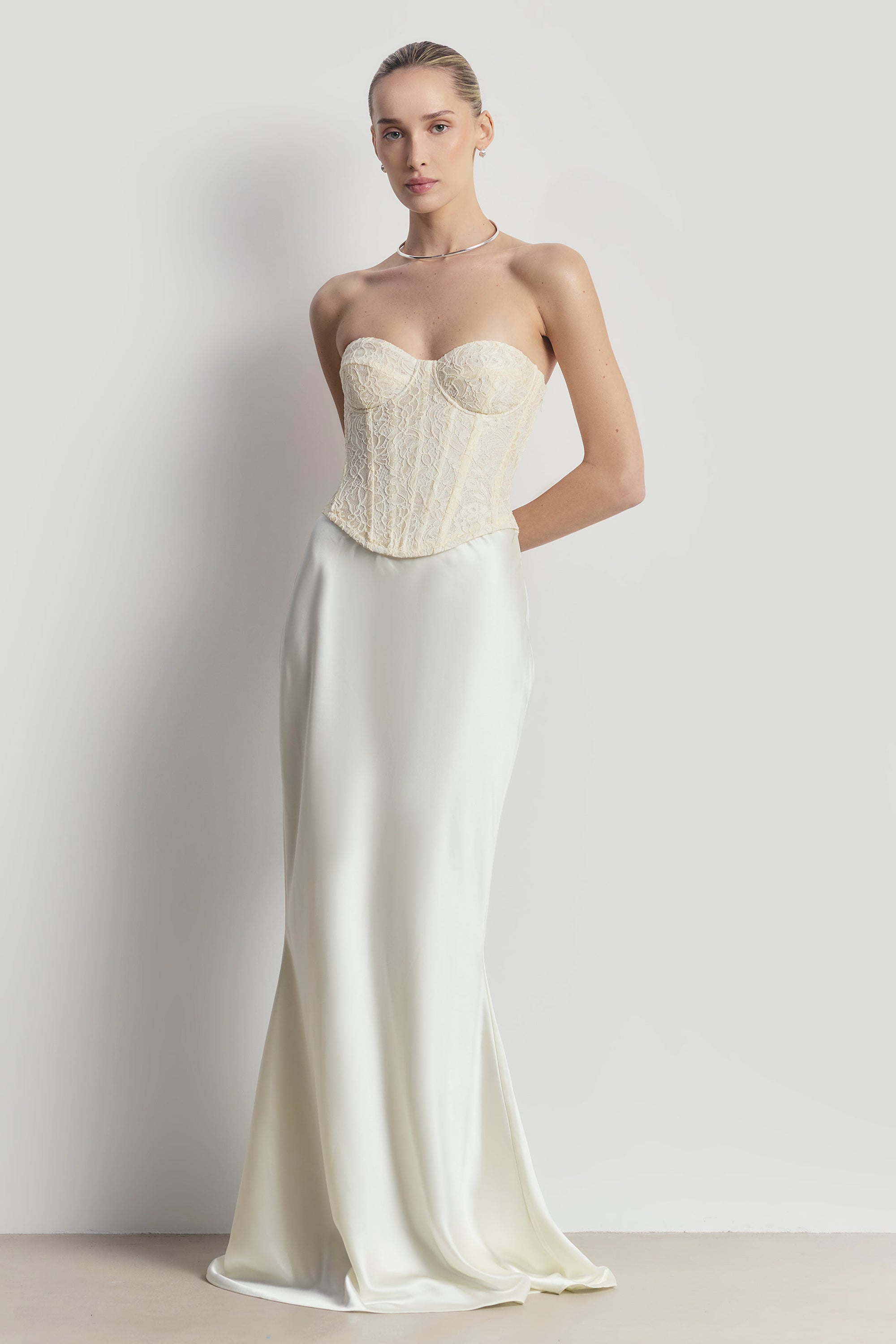 Lace Corset Gown with Sweetheart Neckline - Cream
