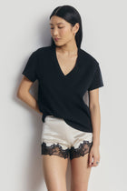 Satin Lace Detail Shorts - Champagne/Black