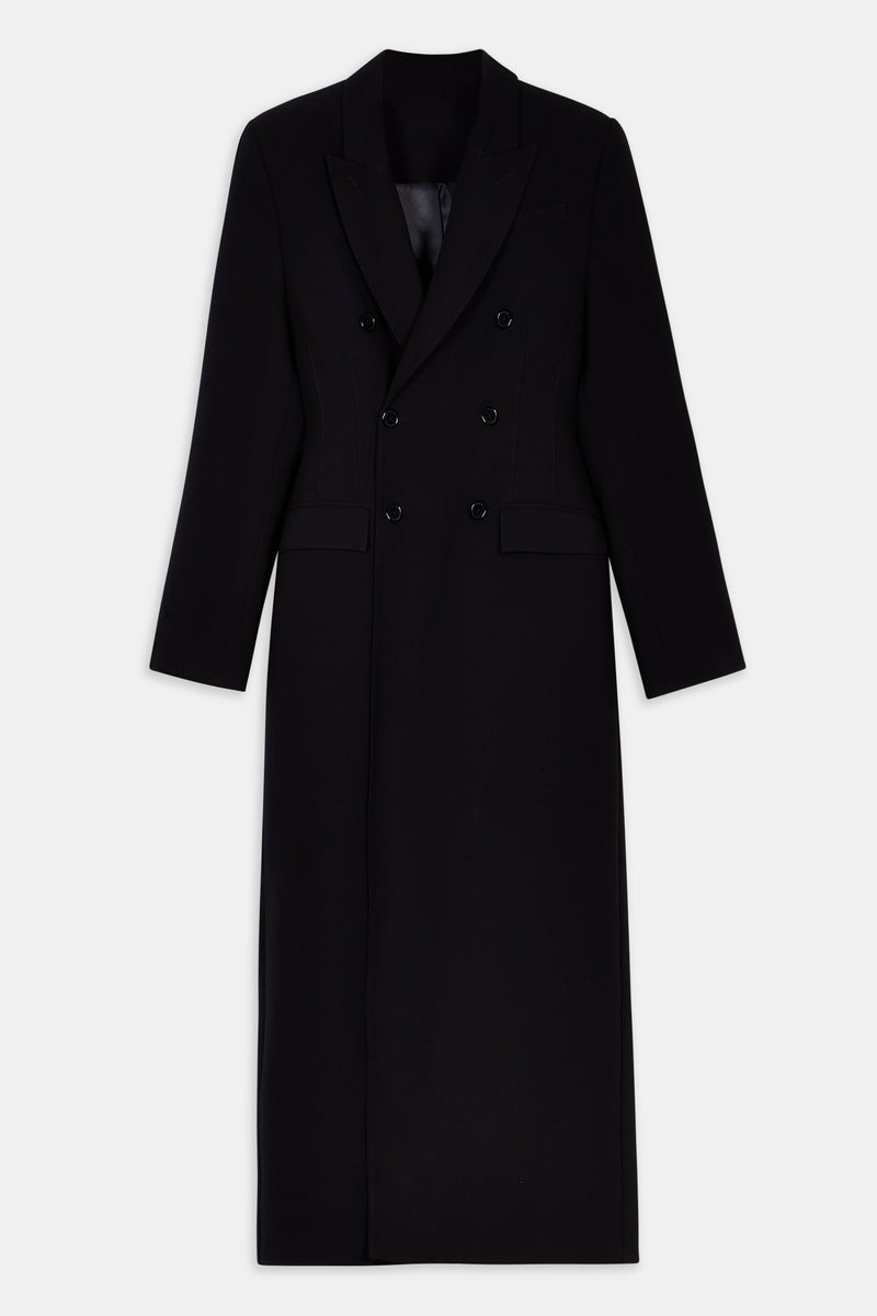 Structured Double Breasted Hourglass Coat - Black