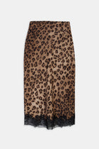 Chiffon Lace Detail Midi Skirt - Leopard Print