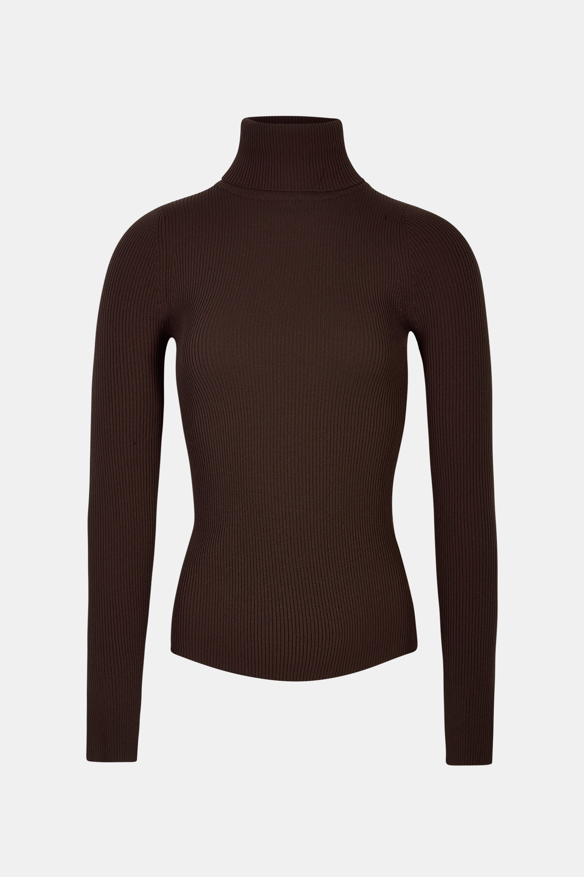 Ribbed Knit Turtleneck Jumper  - Carob