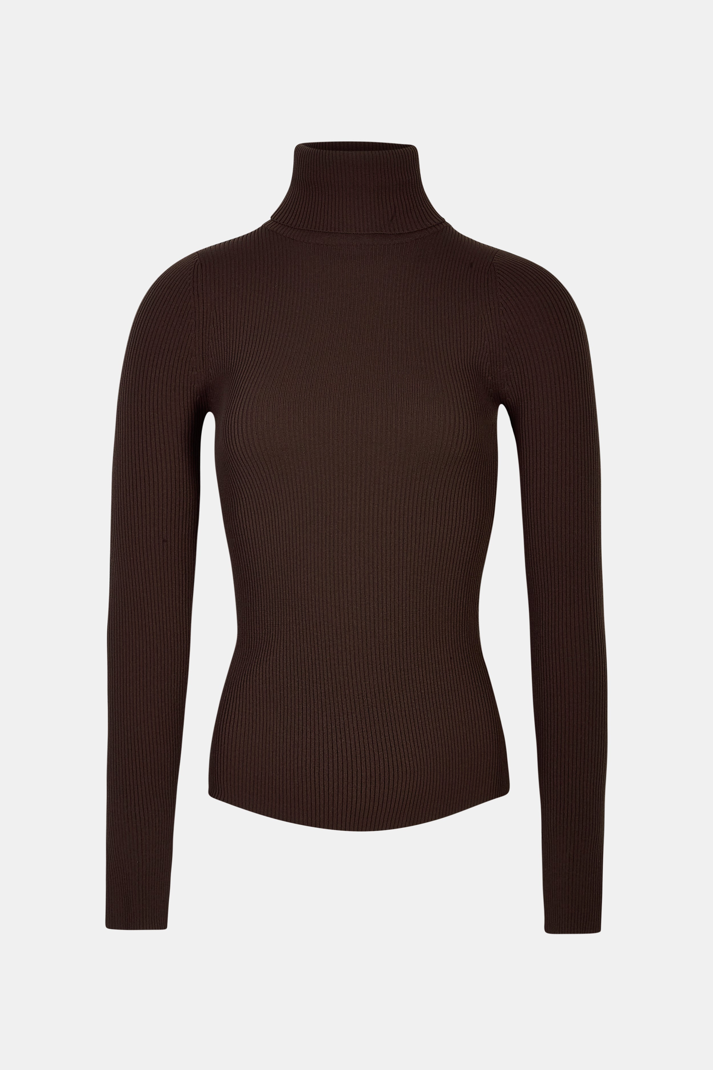 Ribbed Knit Turtleneck Jumper  - Carob