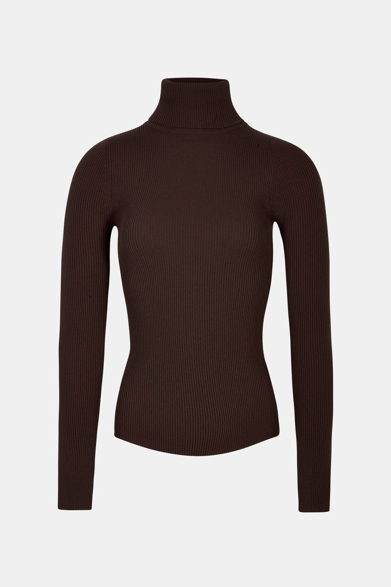 Ribbed Knit Turtleneck Jumper - Carob