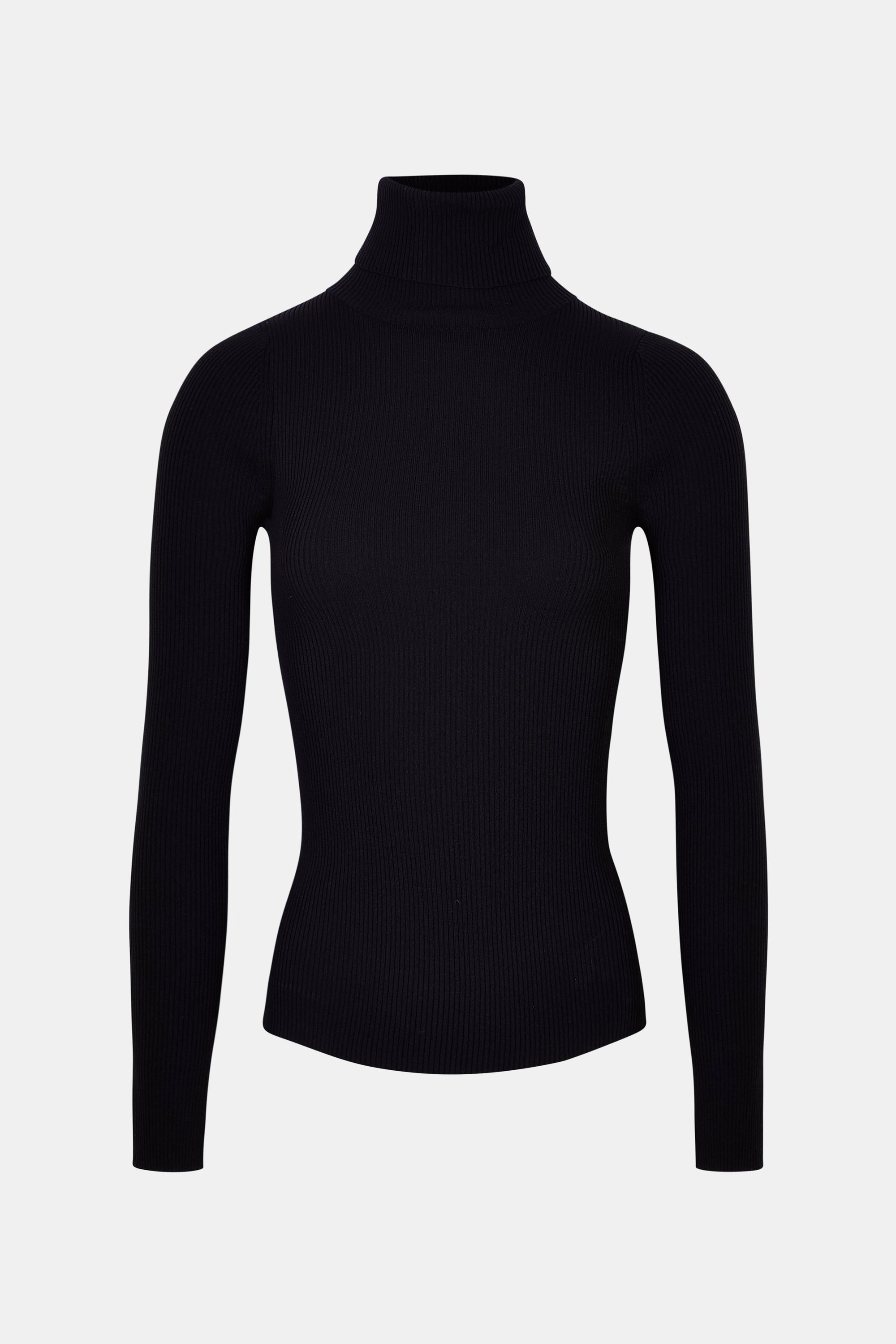 Ribbed Knit Turtleneck Jumper  - Black