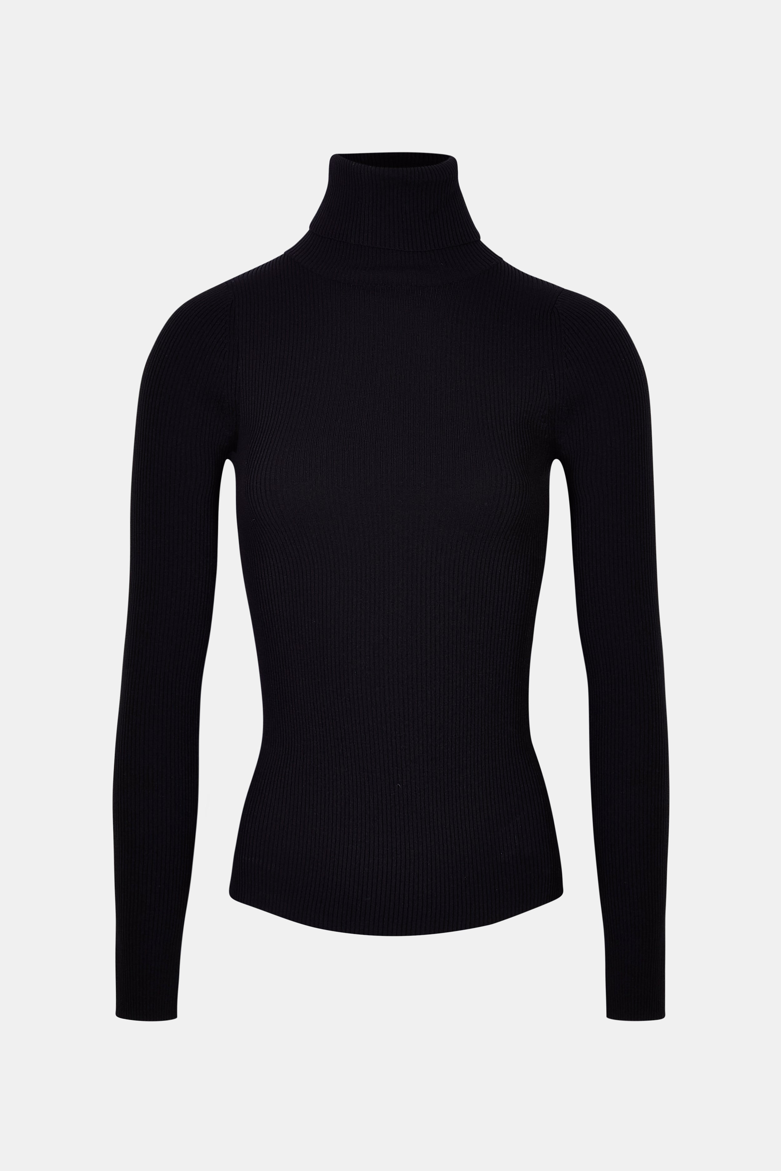 Ribbed Knit Turtleneck Jumper  - Black