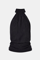 Cupro Backless Belted Halterneck Top - Black
