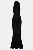 Sheer High Neck Racerback Gown - Black