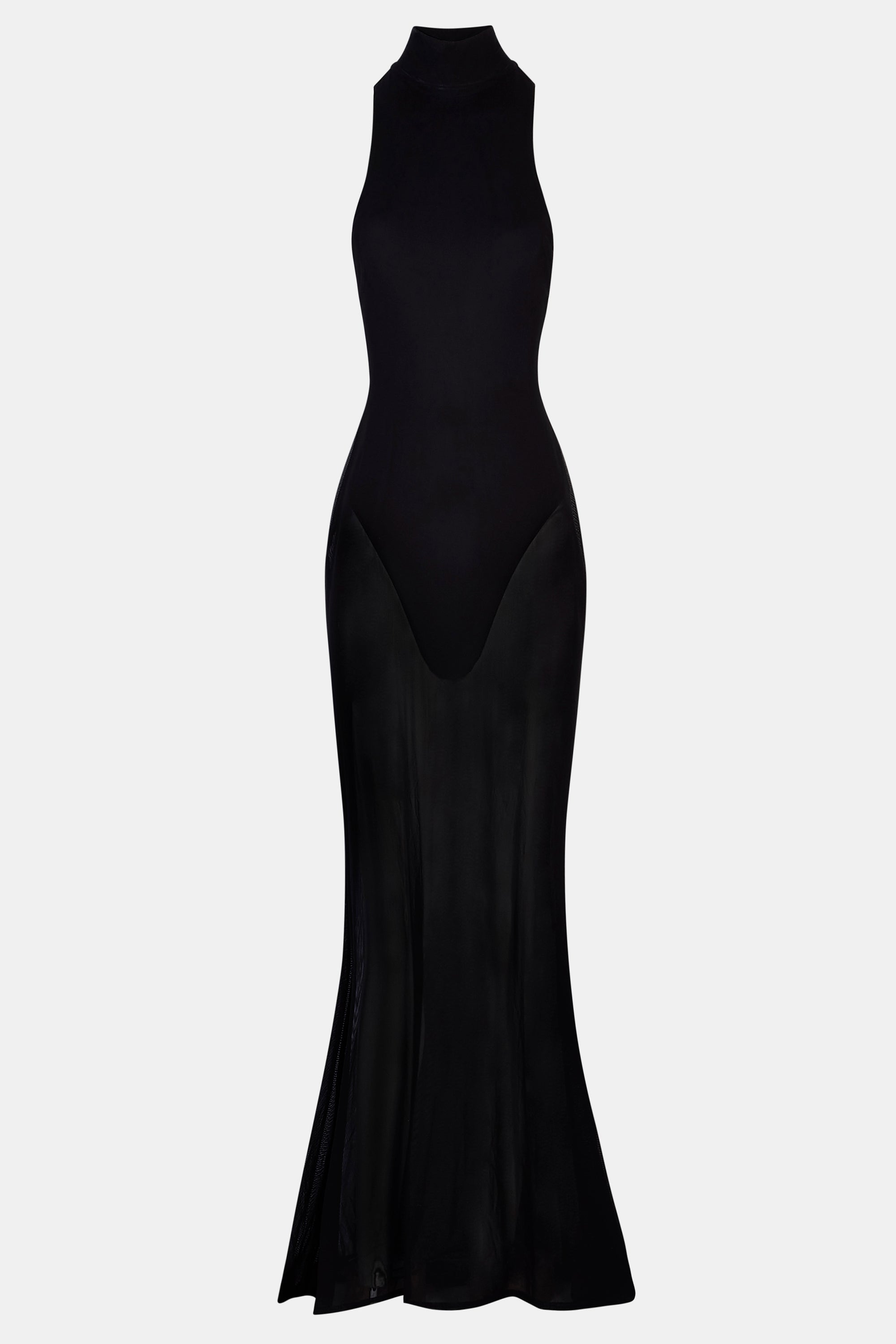 Sheer High Neck Racerback Gown - Black