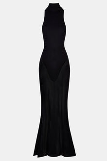 Sheer High Neck Racerback Gown - Black