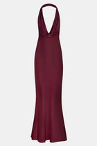 Satin Plunging Cowl Neck Maxi Dress - Mulberry