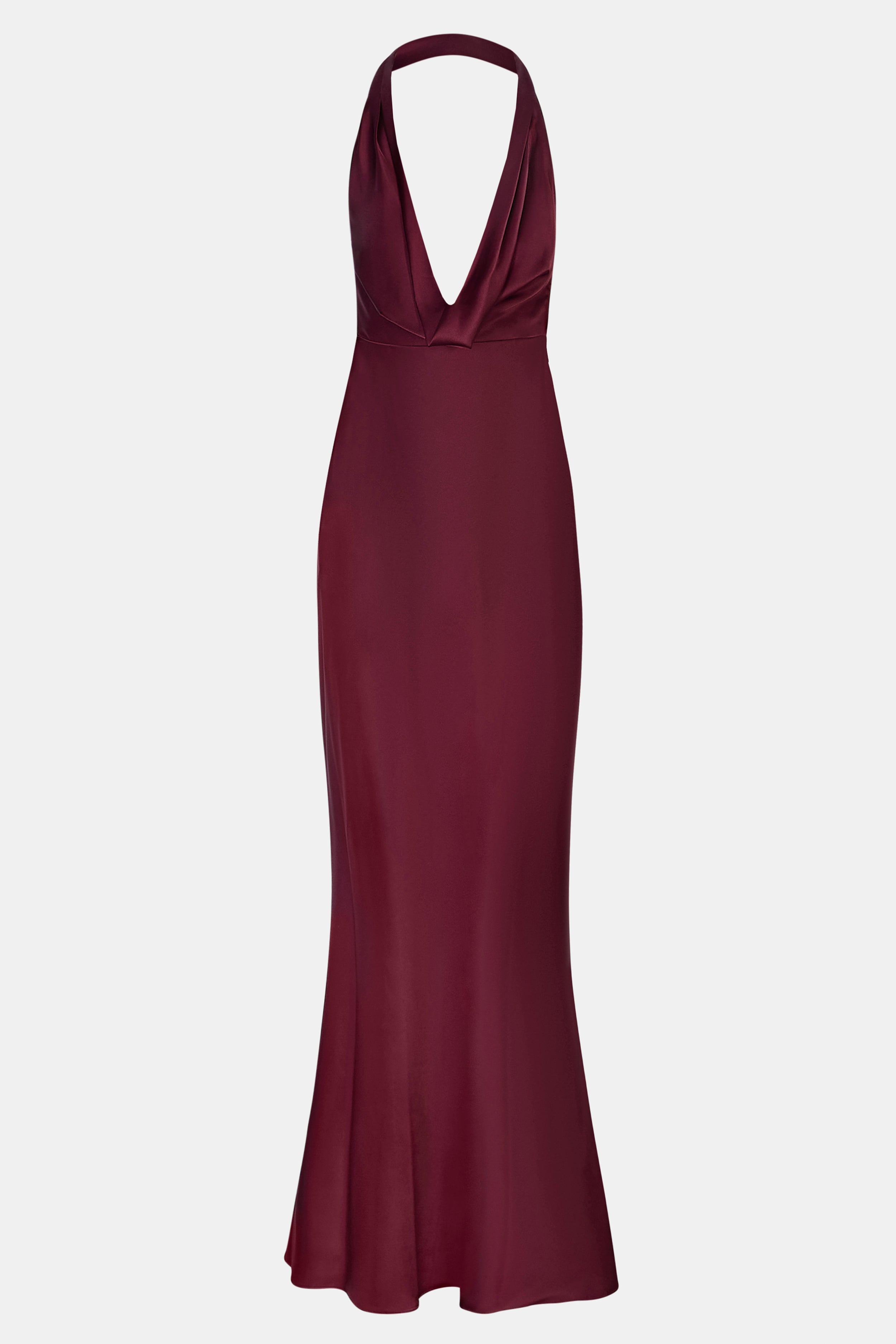 Satin Plunging Cowl Neck Maxi Dress - Mulberry