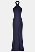 Satin Cross Strap Halter Gown - Navy