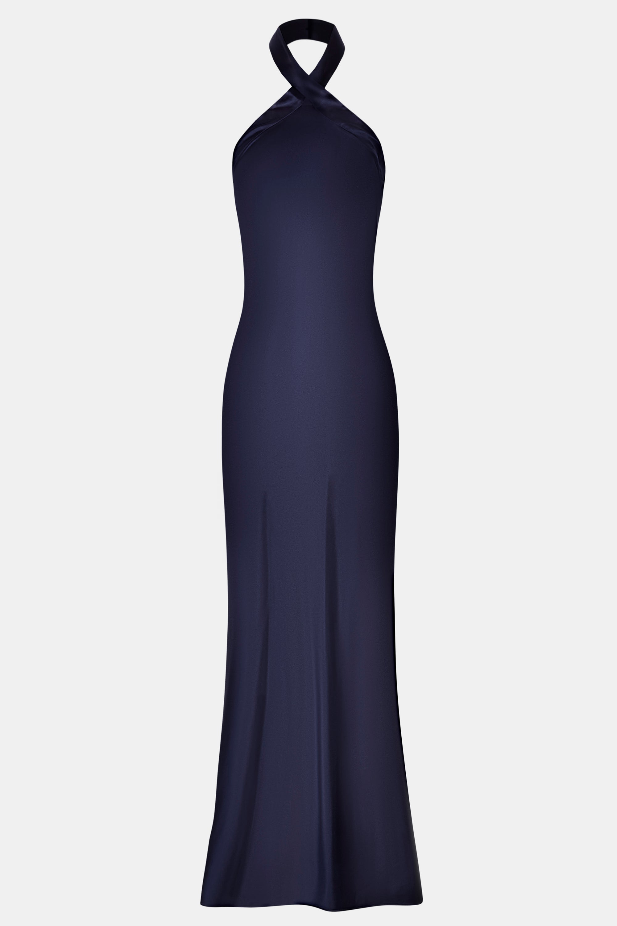 Satin Cross Strap Halter Gown - Navy