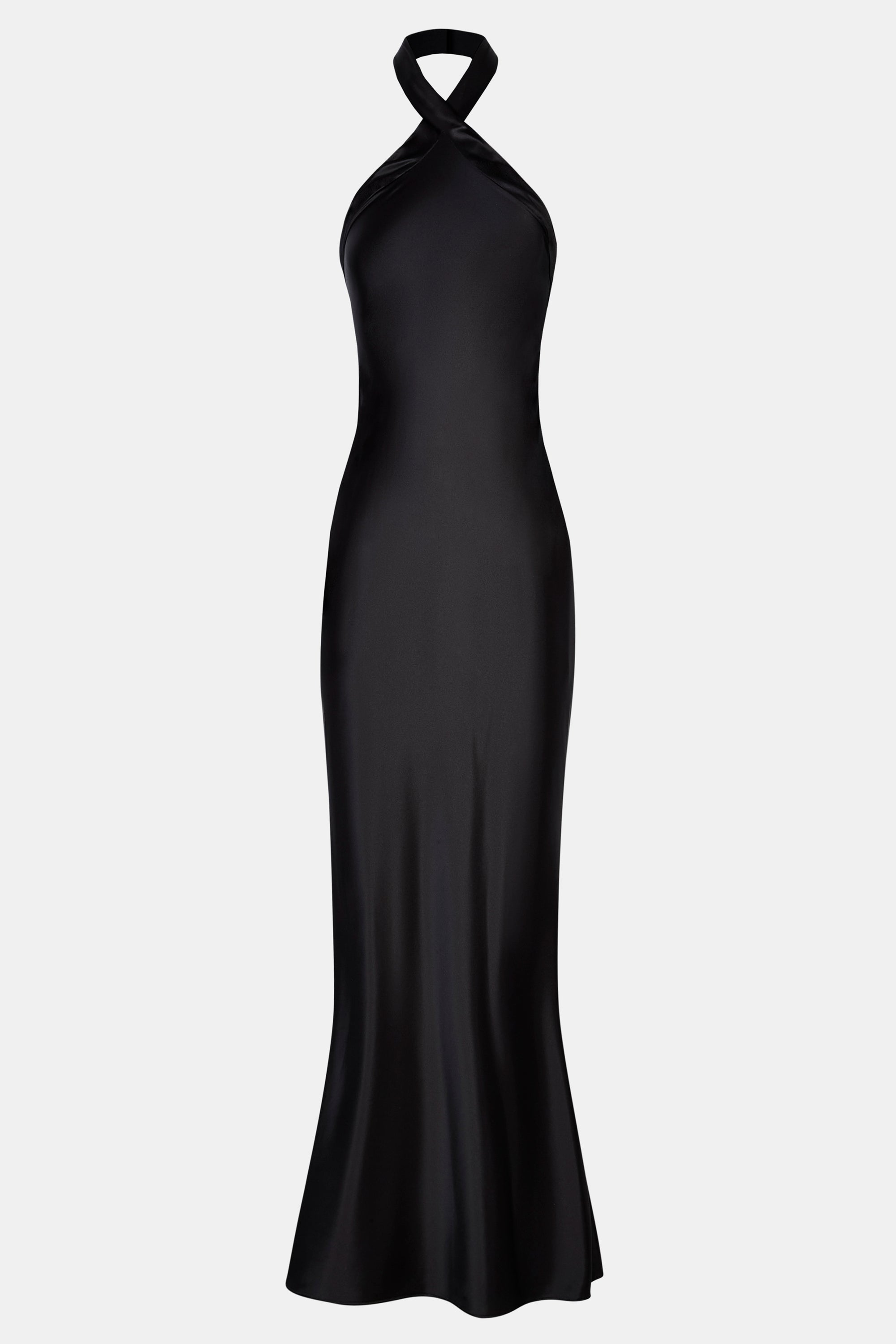 Satin Cross Strap Halter Gown - Black