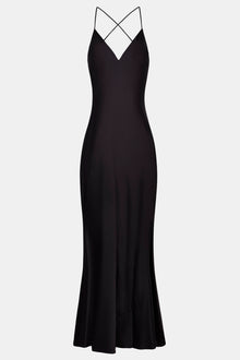 Satin Slinky Cowl Back Gown - Black