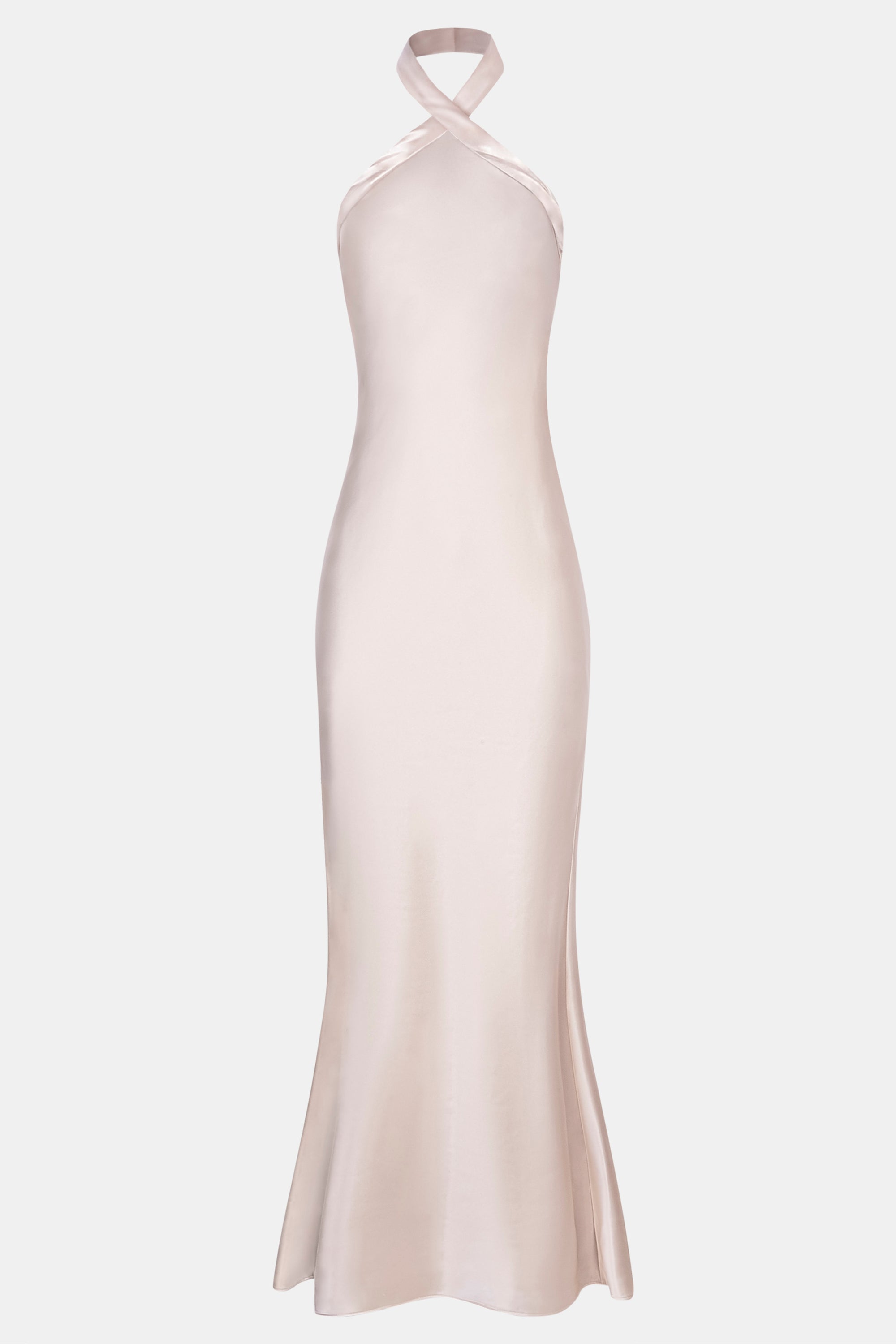 Satin Cross Strap Halter Gown - Champagne
