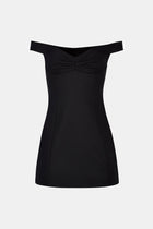 Tailored Ruched Bardot Mini Dress - Black