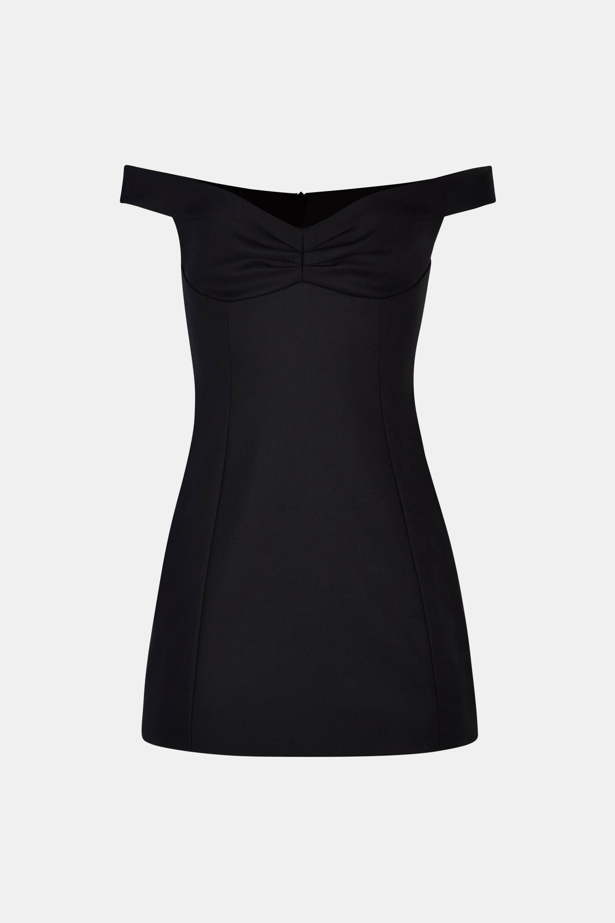 Tailored Ruched Bardot Mini Dress - Black