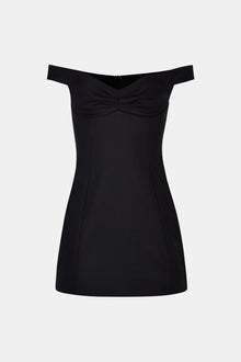 Tailored Ruched Bardot Mini Dress - Black
