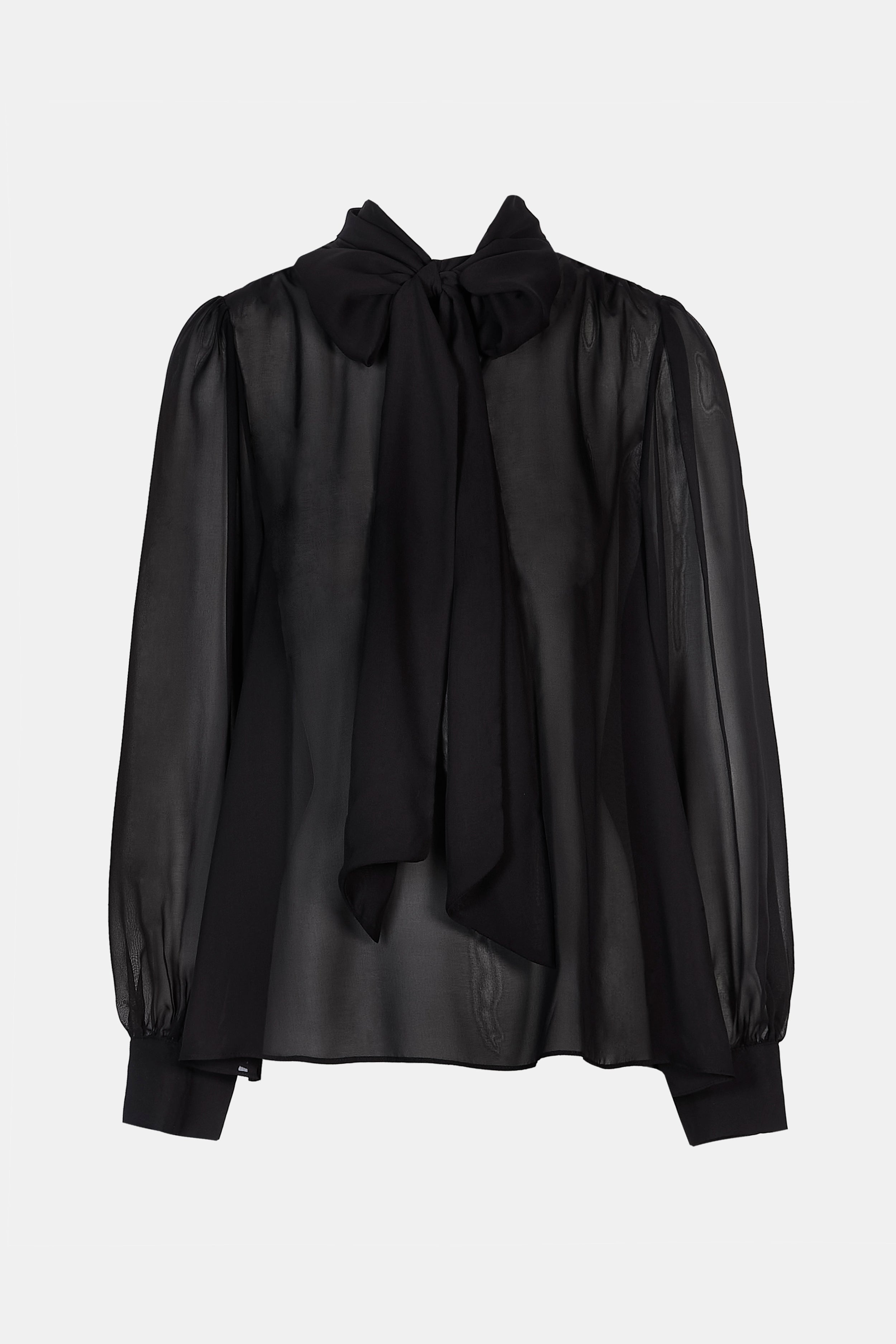 Sheer Chiffon Tie Neck Blouse - Black | BOA US