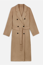 Double Faced Wool Coat With Belt - Camel