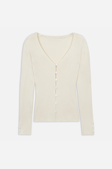 V Neck Ribbed Knit Cardigan - Cream