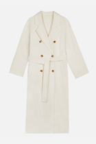 Double Faced Wool Coat With Belt - Cream