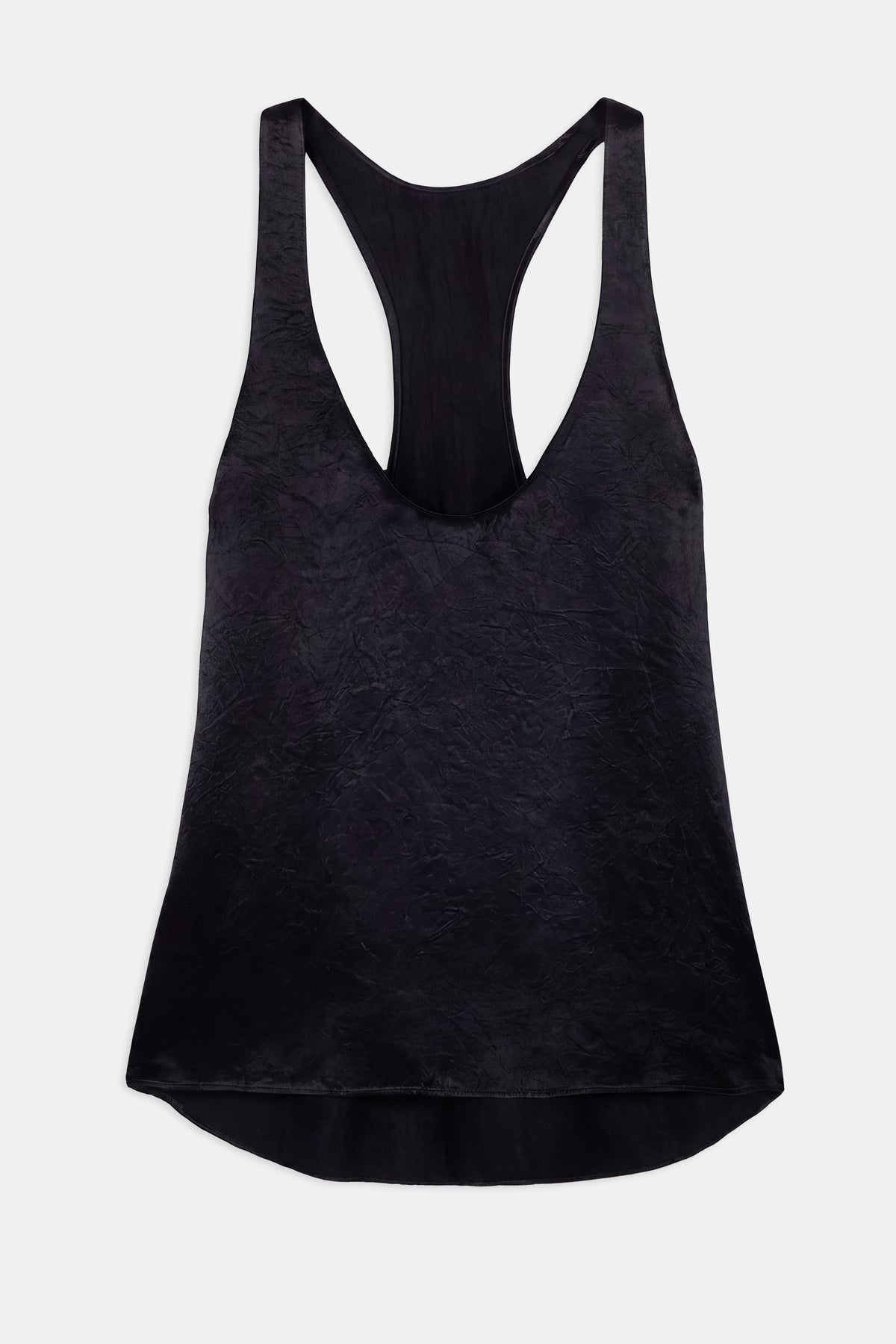 Crushed Satin Plunge U Neck Tank Top - Black
