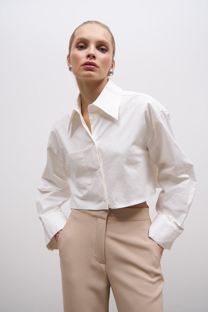 Cropped Formal Shirt - White