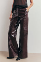 Croc Embossed Leather Wide Leg Trousers - Oxblood