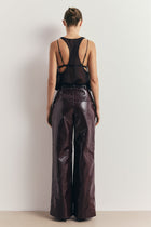 Croc Embossed Leather Wide Leg Trousers - Oxblood