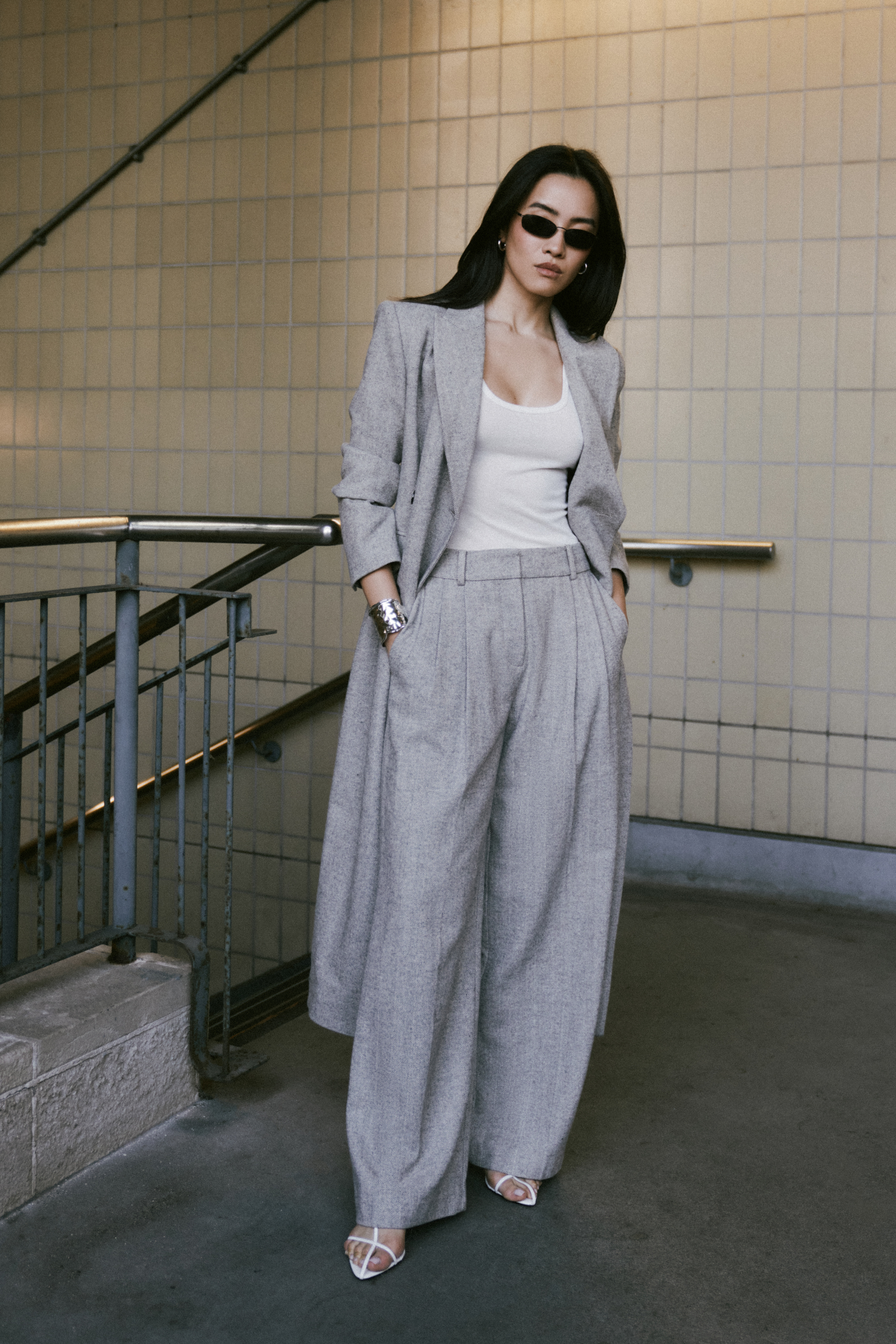 Herringbone Wide Leg Trousers - Herringbone | BOA US