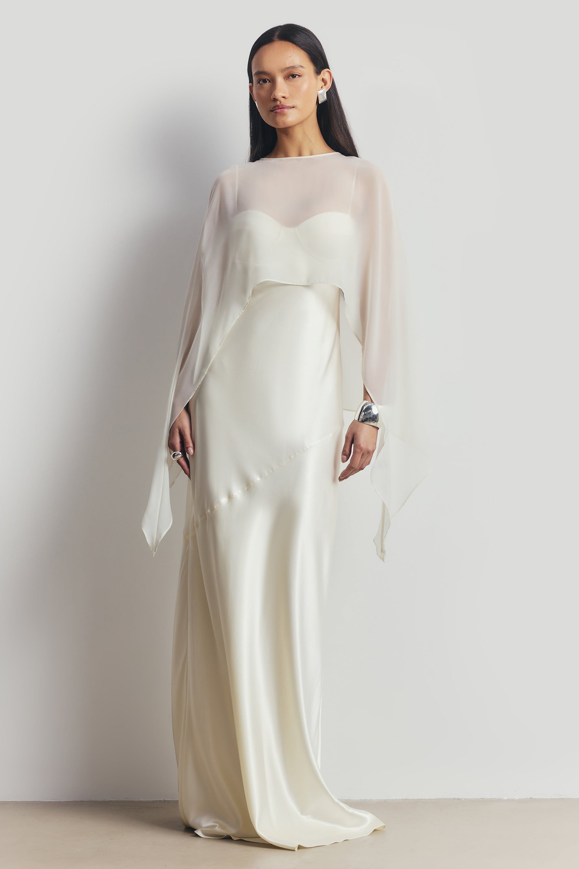 long sleeve slip dress white maxi slip long sleeves White EXTRA SMALL/SMALL / White