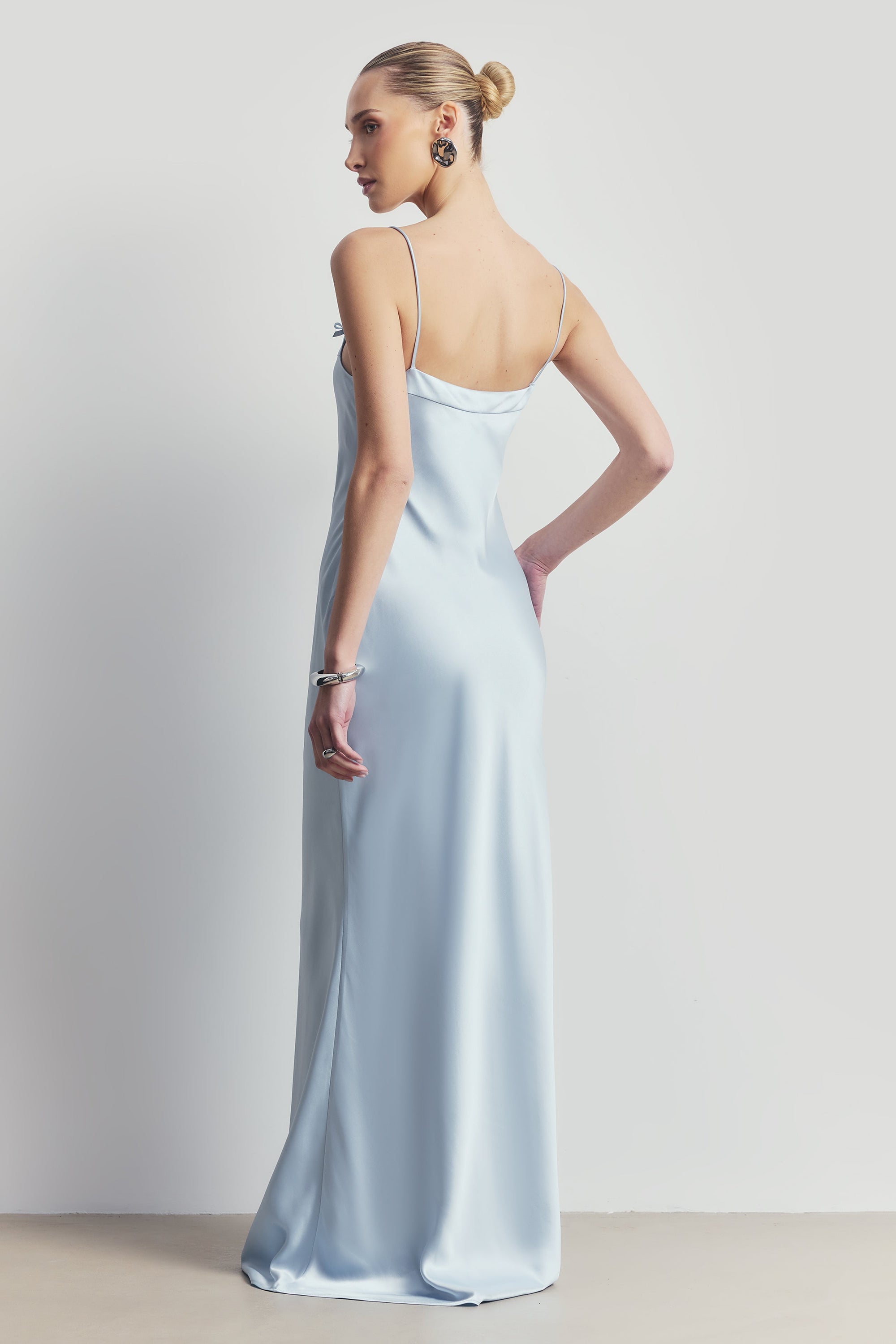 satin slip dress with choker Soft pink silky satin dress choker silk