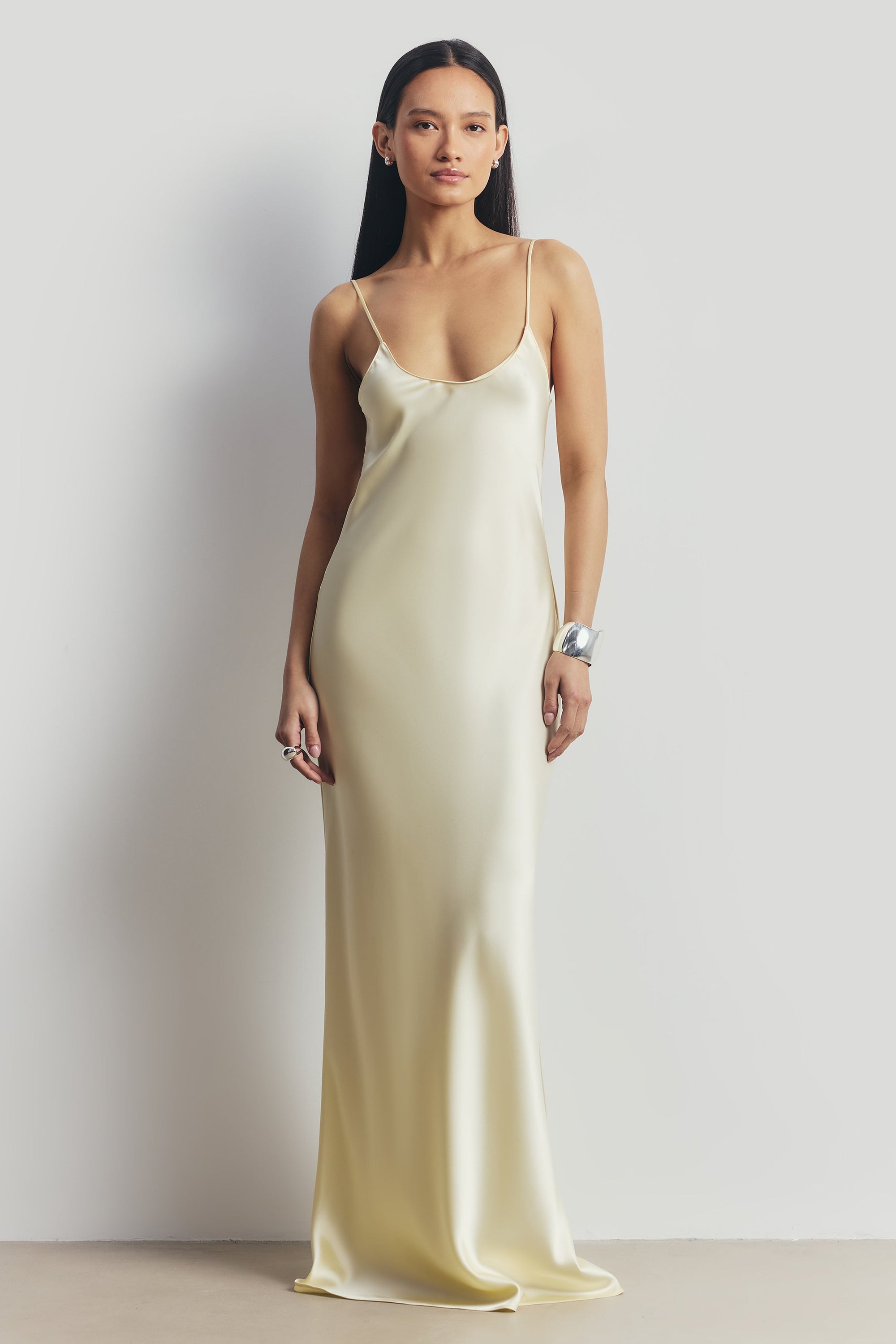 Satin Scoop Neck Camisole Maxi Dress - Buttermilk