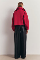 Cropped Funnel Neck Open Jacket - Scarlet