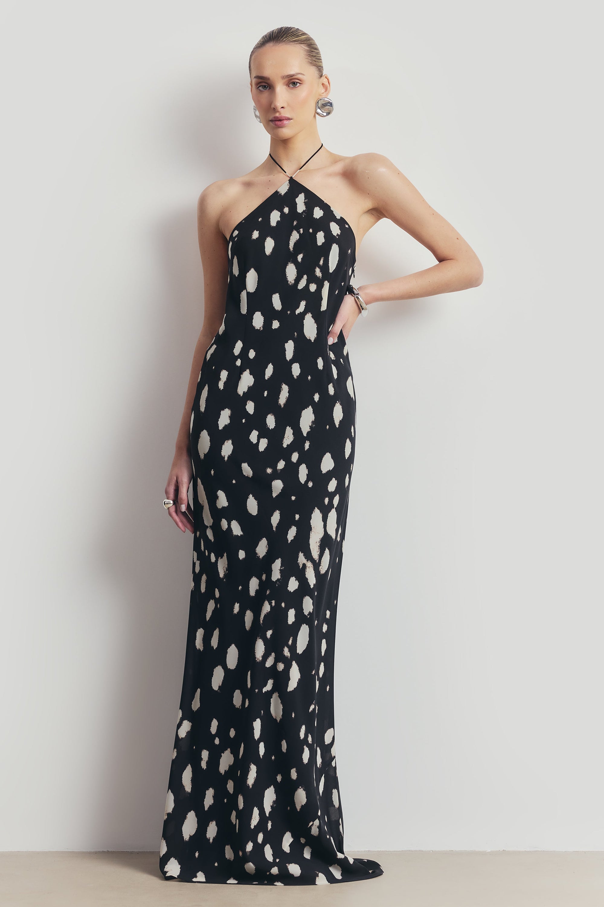 chiffon halterneck maxi dress Khaki PrettyLittleThing Chiffon Halter Neck Embellished Cut Out Maxi Dress