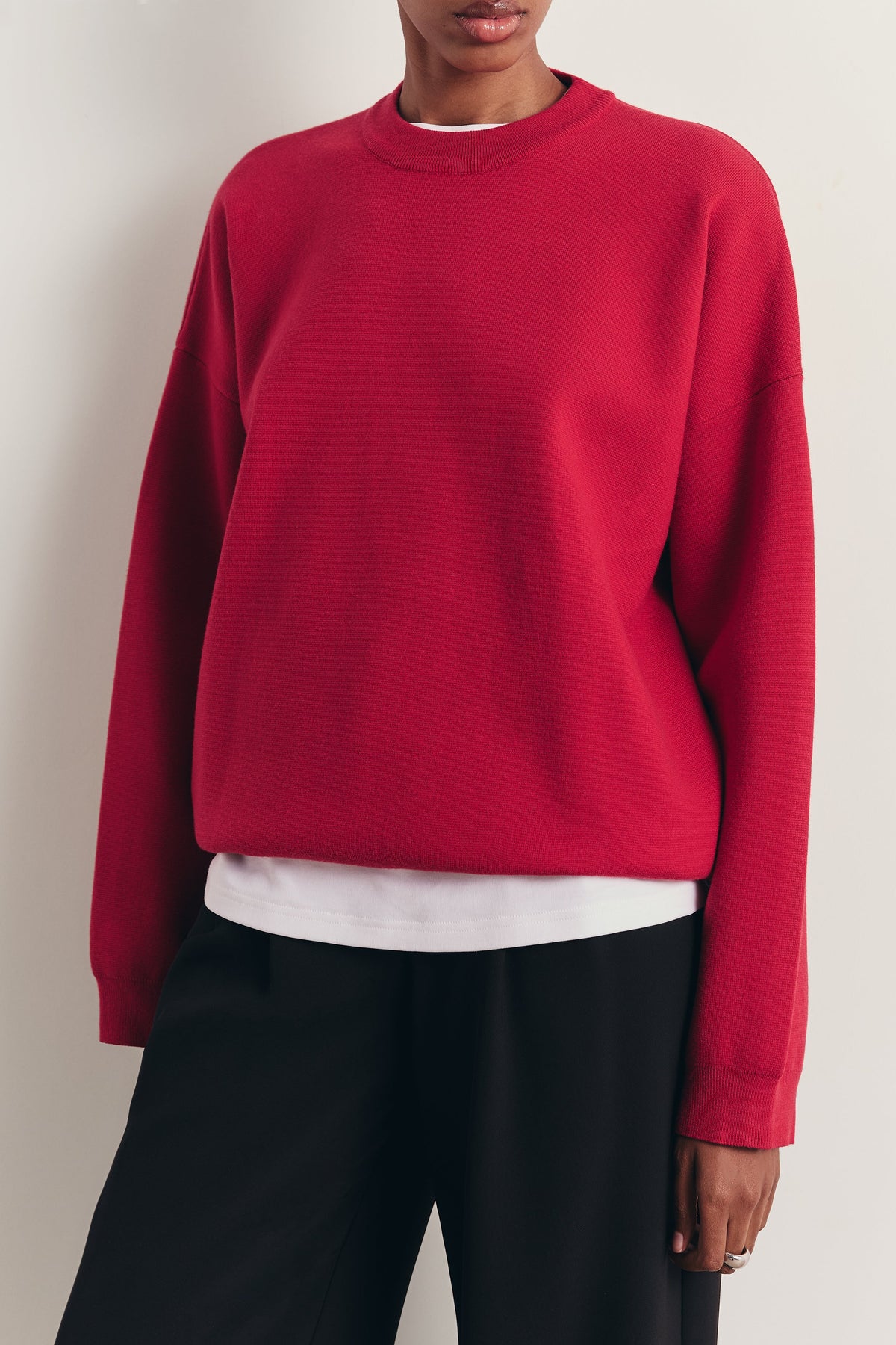 Relaxed Dropped Shoulder Crew Neck Jumper - Scarlet