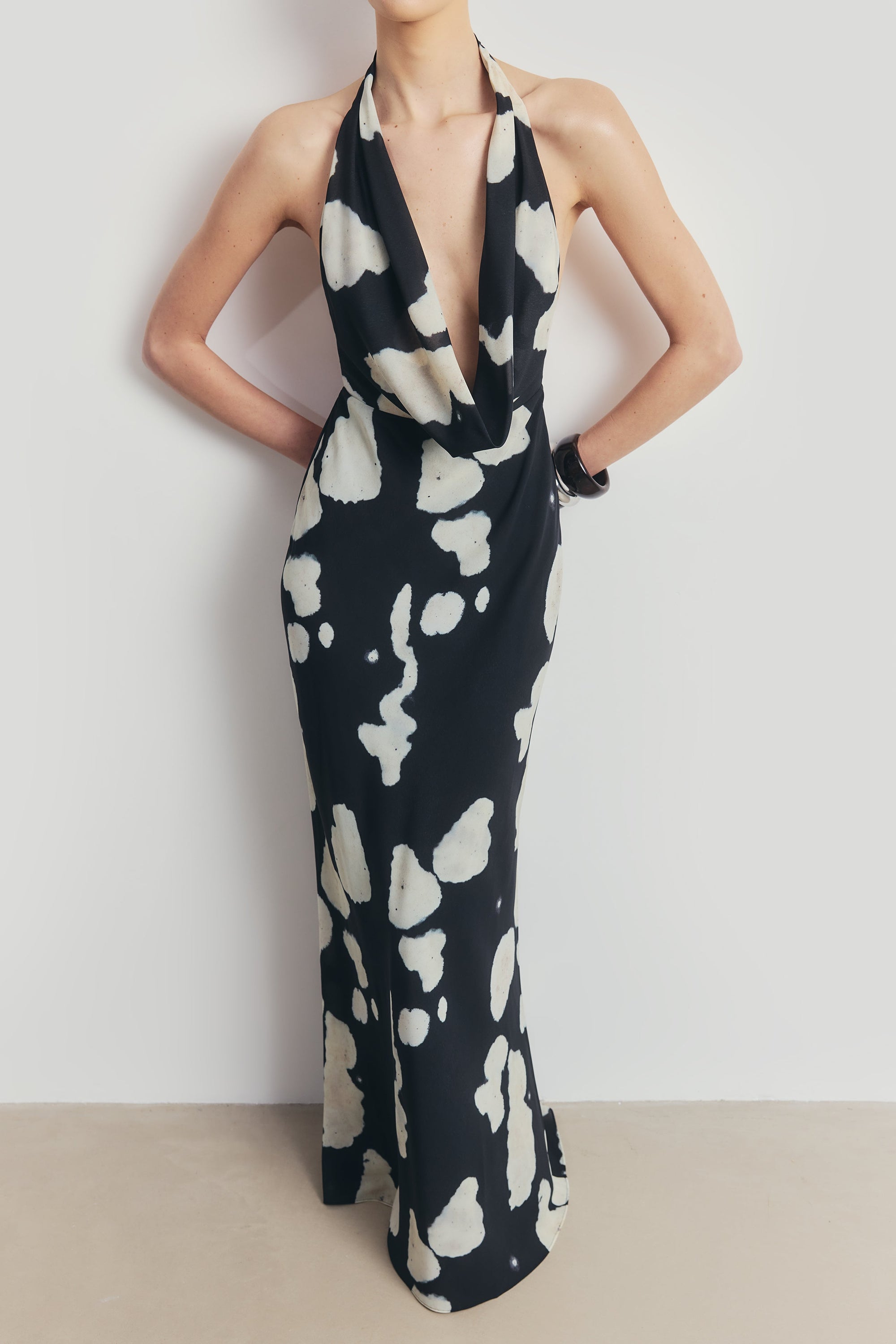low cut cowl neck dress Extreme Flared Sleeve Mini In Brown Slinky | EGO US offering a refined yet relaxed take on modern dressing Chiffon Plunging Cowl Neck Maxi