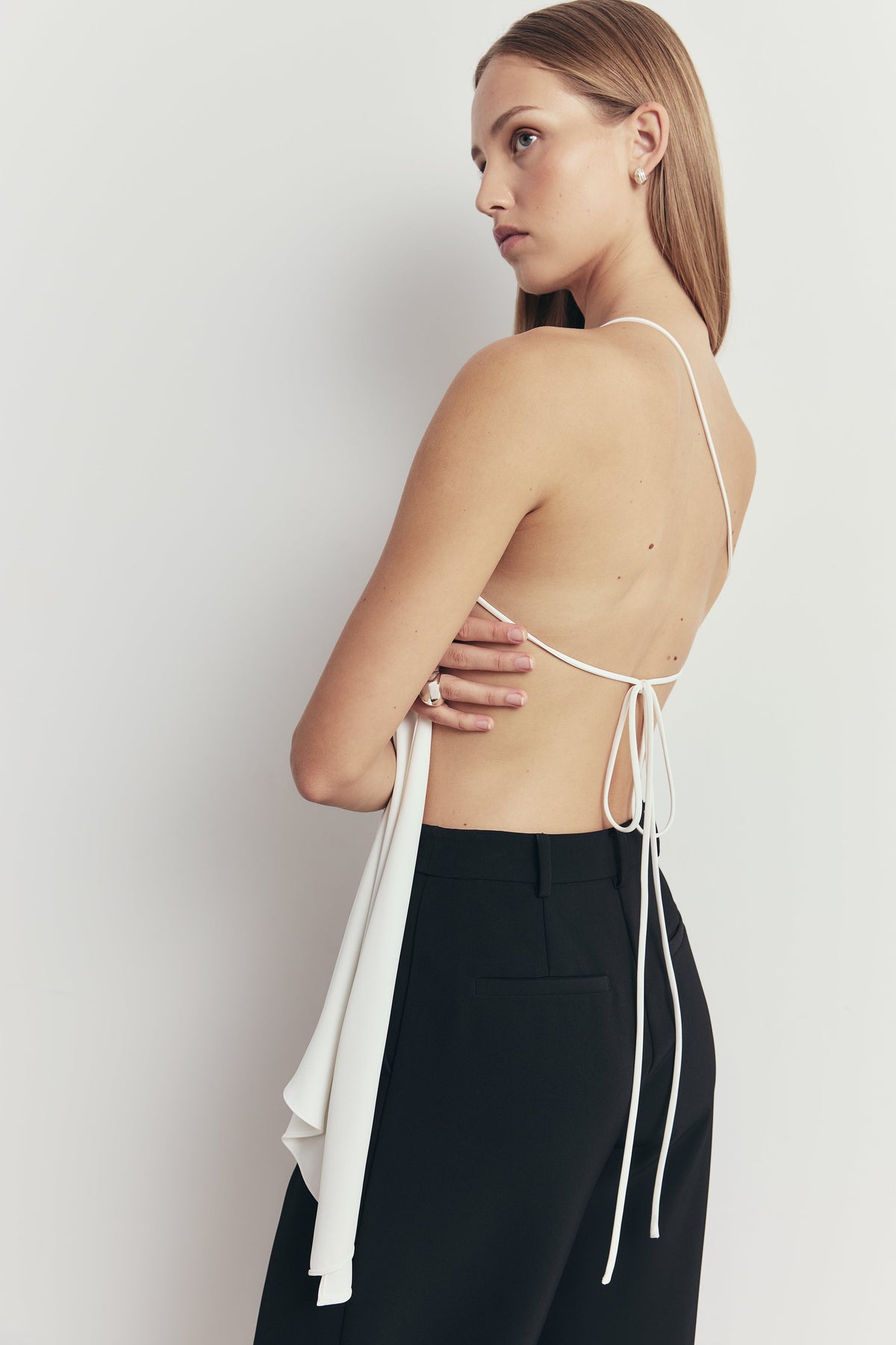 Flowing Asymmetric Open Back Top - Ivory