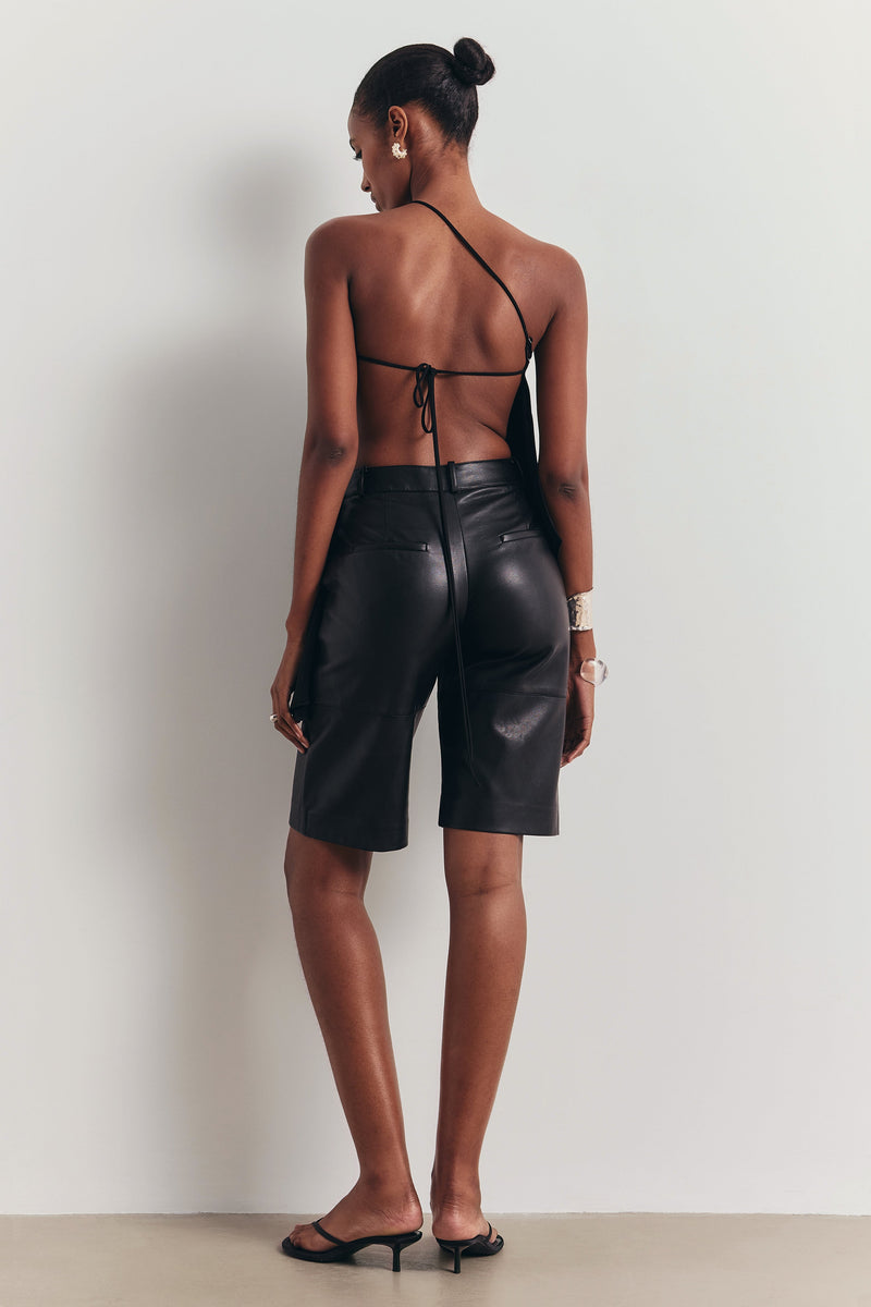 Flowing Asymmetric Open Back Top - Black