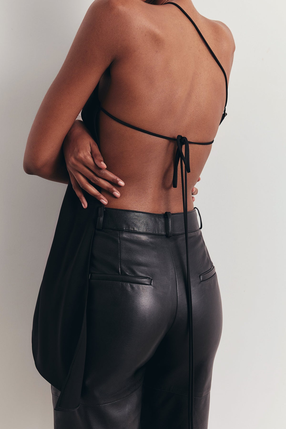 Flowing Asymmetric Open Back Top - Black