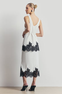 Lace Hem Scoop Neck Longline Top - White