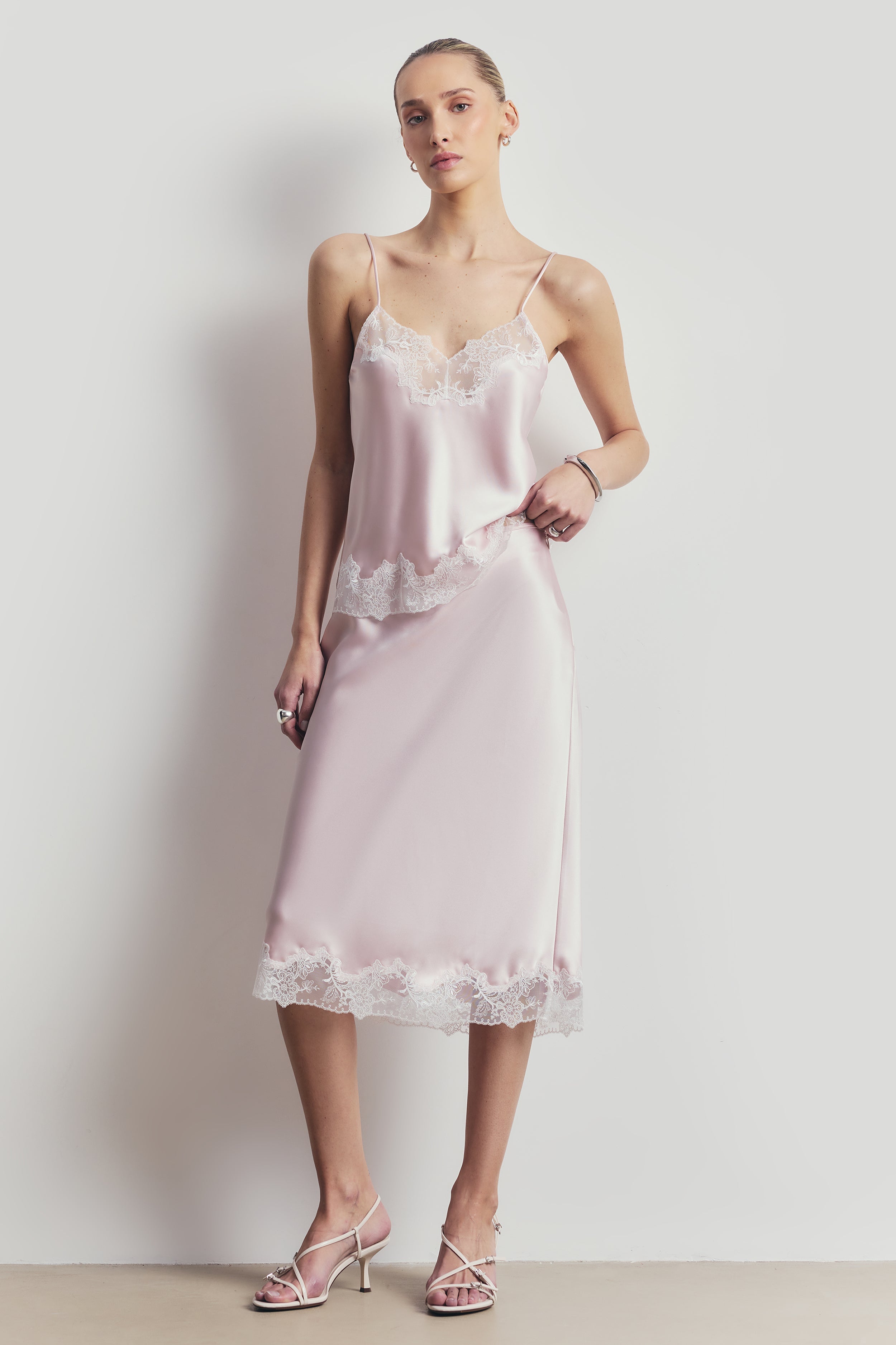 Satin Lace Detail Camisole - Blush/White