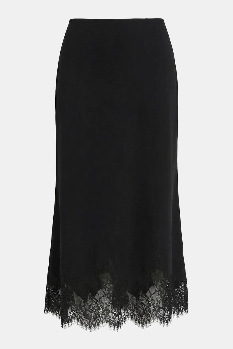 Lace Hem Column Maxi Skirt - Black