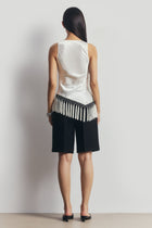 Satin Cowl Neck Tassel Hem Top - Cream