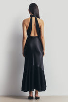 Satin Panel Scarf Detail Midi Dress - Black