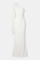 Asymmetric Scarf Gown With Fringing - White
