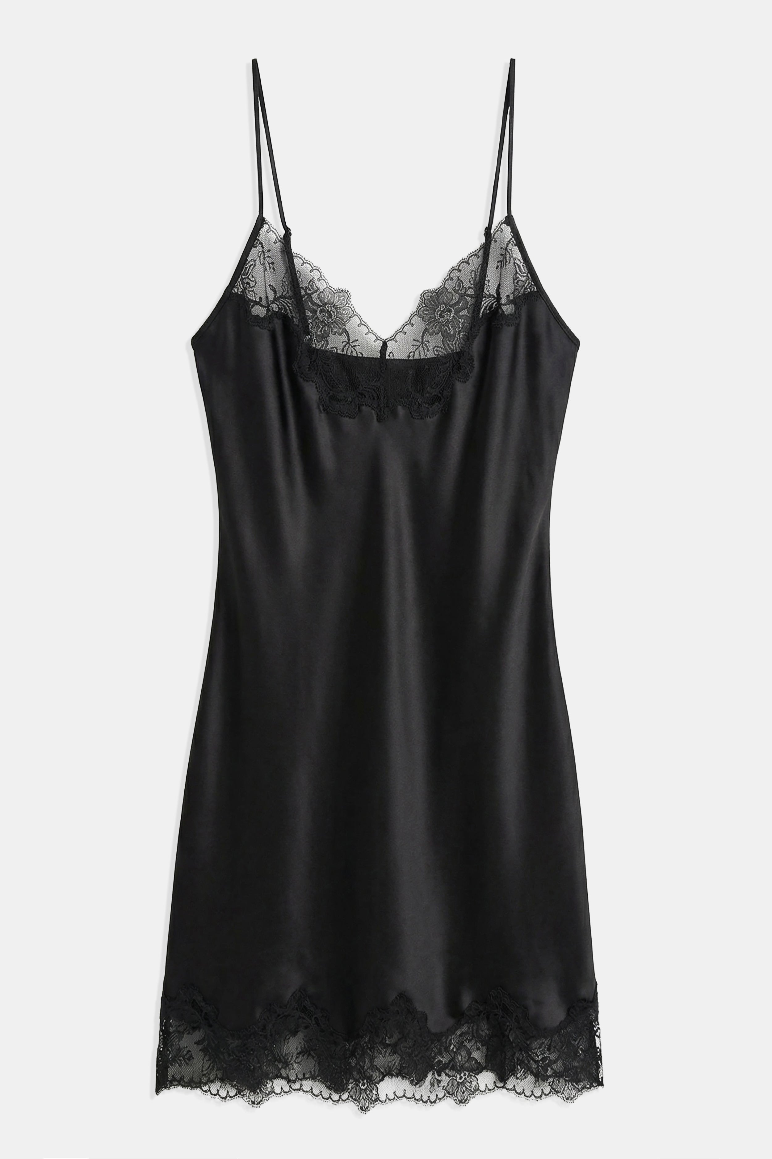 Satin Lace Detail Camisole Mini Dress - Black | BOA US